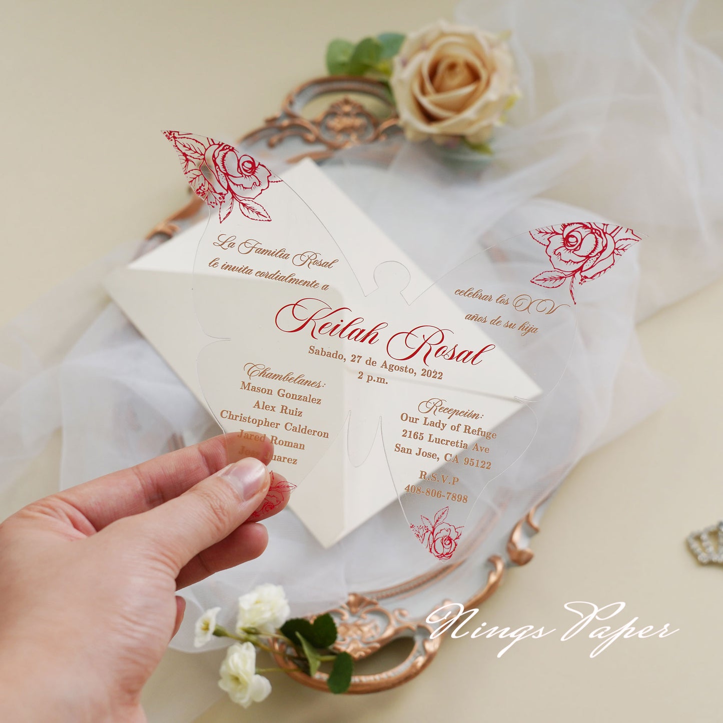 Sample Order Butterfly Acrylic Invitation Cards with Envelopes