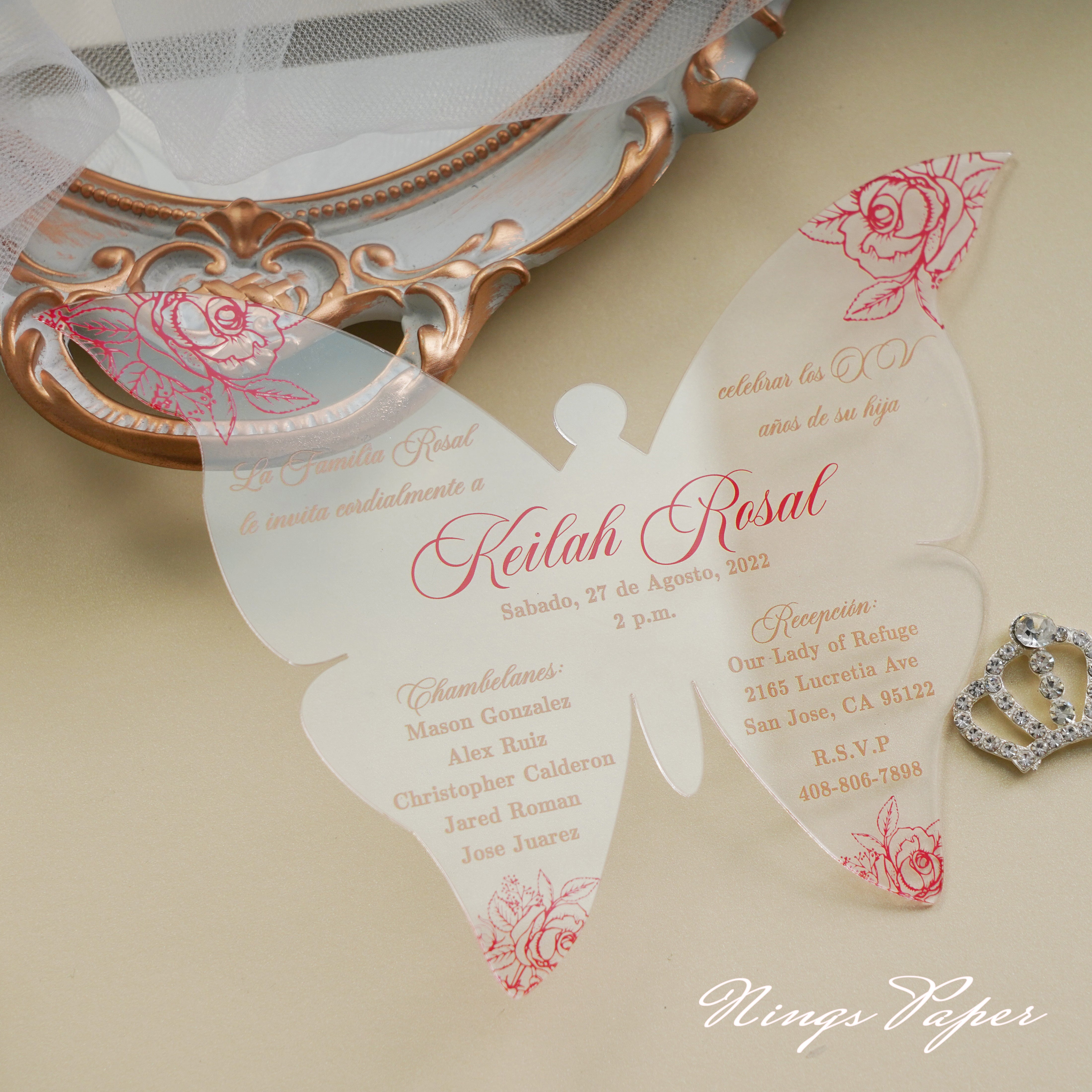 NingsPaper Silver Glitter Quinceanera Invitation Cards, Blue