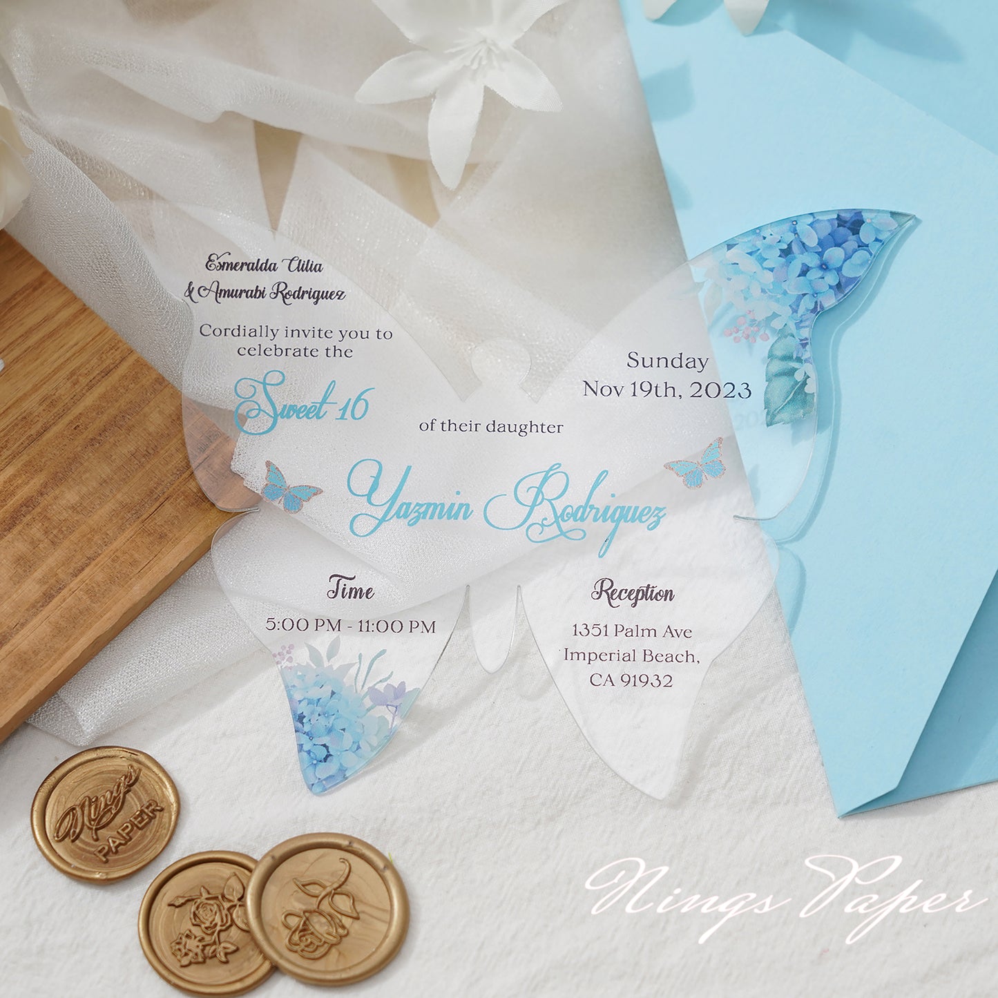 Sample Order Butterfly Acrylic Invitation Cards with Envelopes