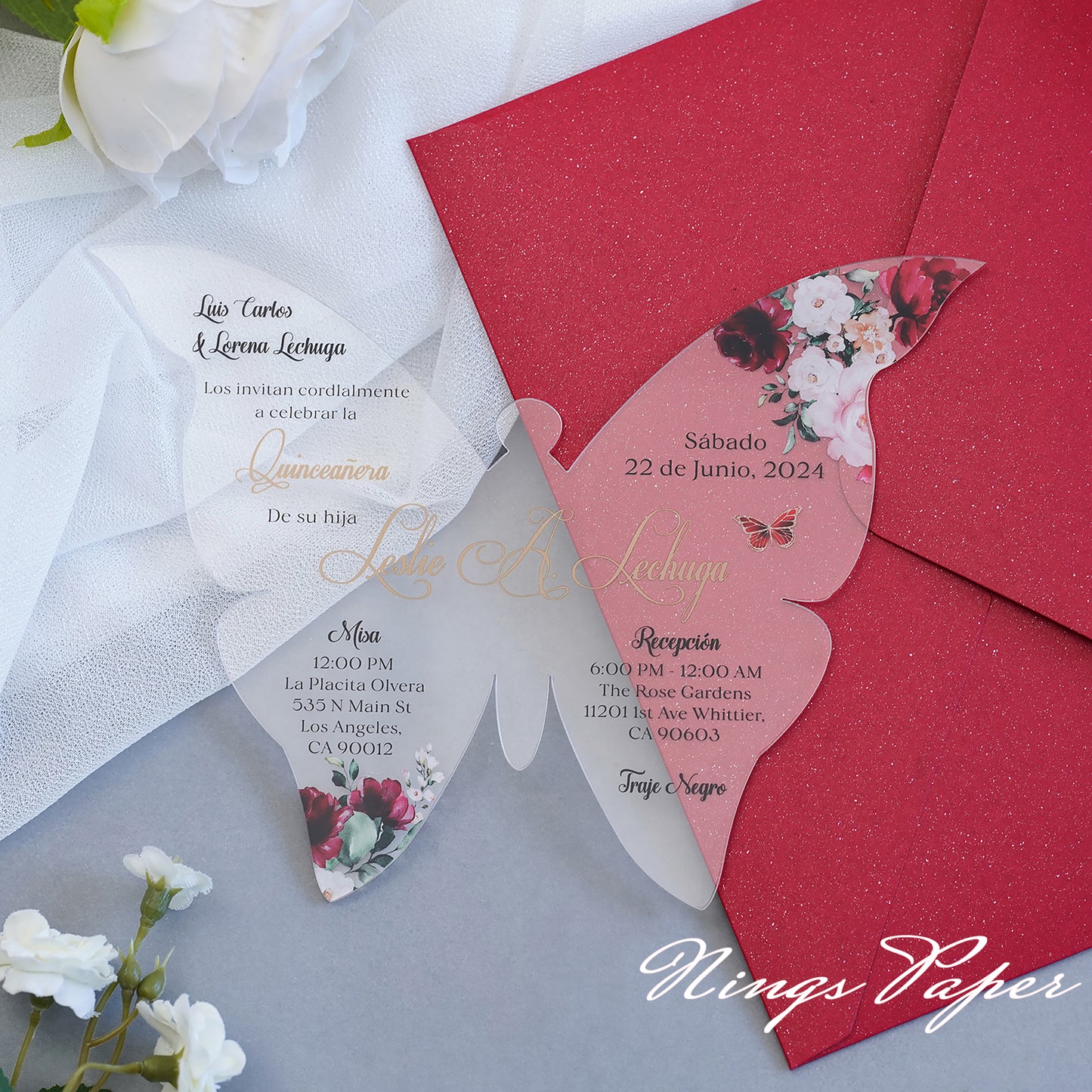 Sample Order Butterfly Acrylic Invitation Cards with Envelopes