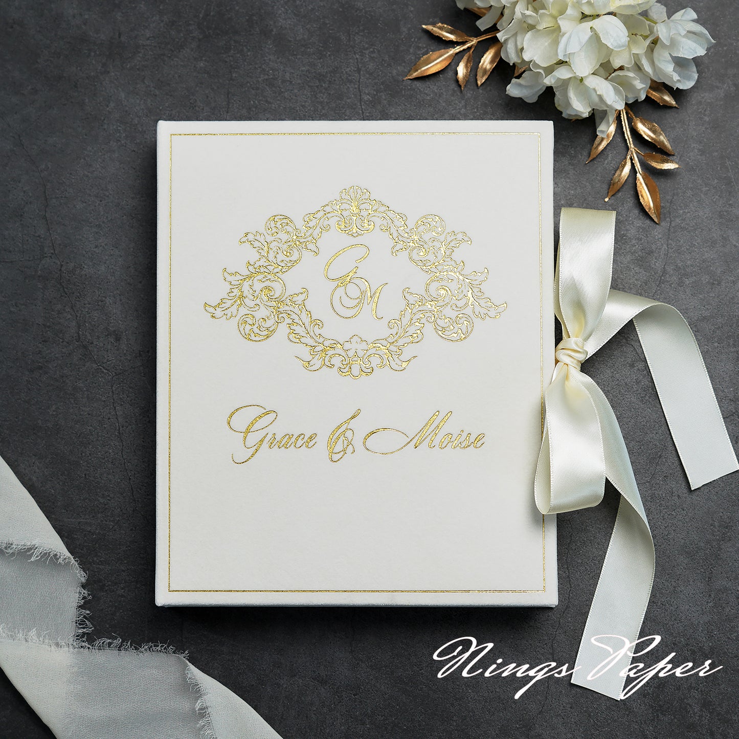 Wedding Velvet Boxed Invitations Cards Full Set, Clear Acrylic Wedding Cards in Velvet Box