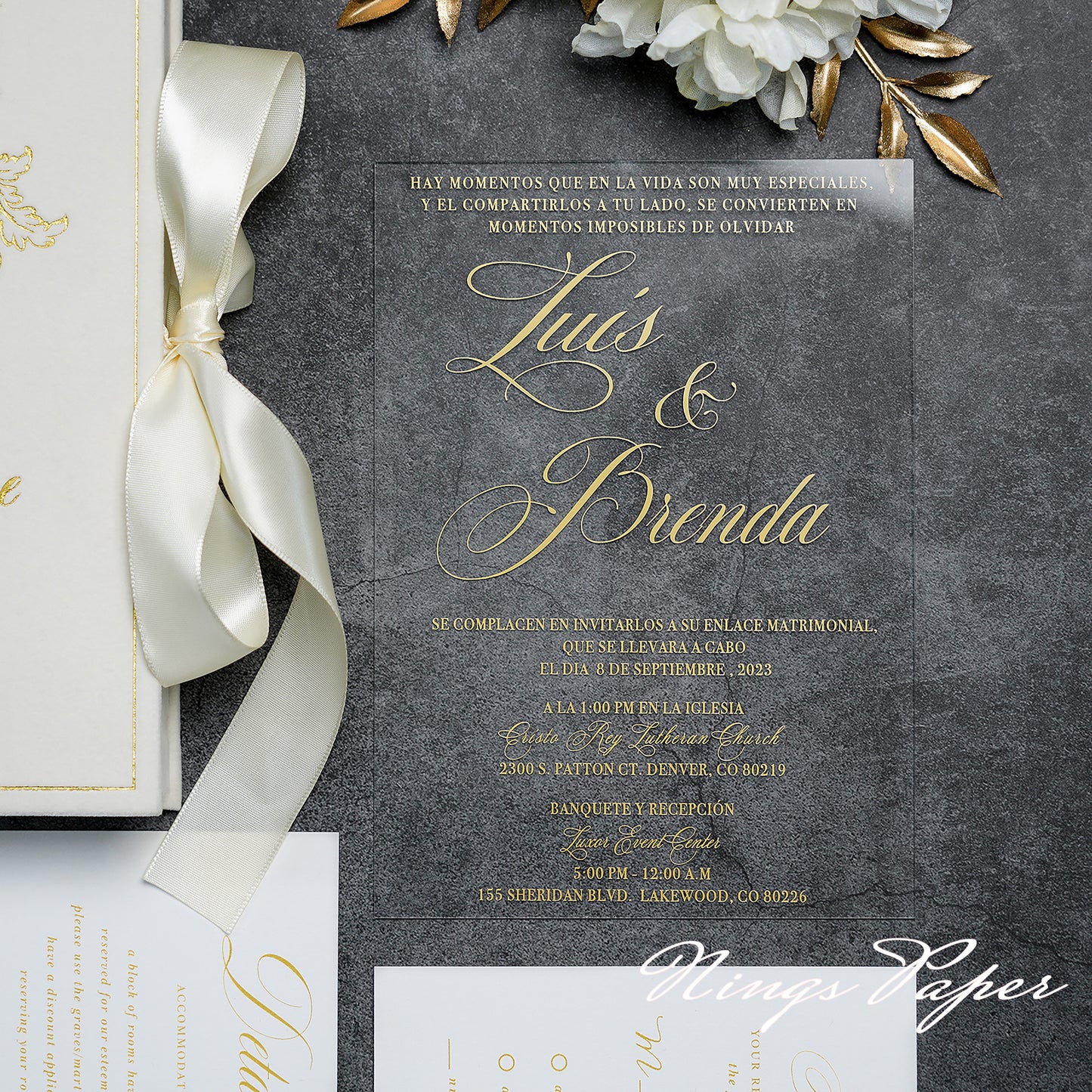 Wedding Velvet Boxed Invitations Cards Full Set, Clear Acrylic Wedding Cards in Velvet Box