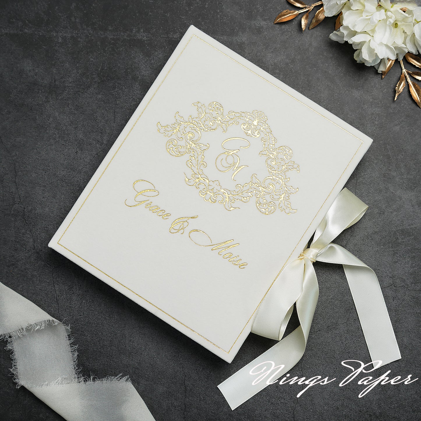 Wedding Velvet Boxed Invitations Cards Full Set, Clear Acrylic Wedding Cards in Velvet Box