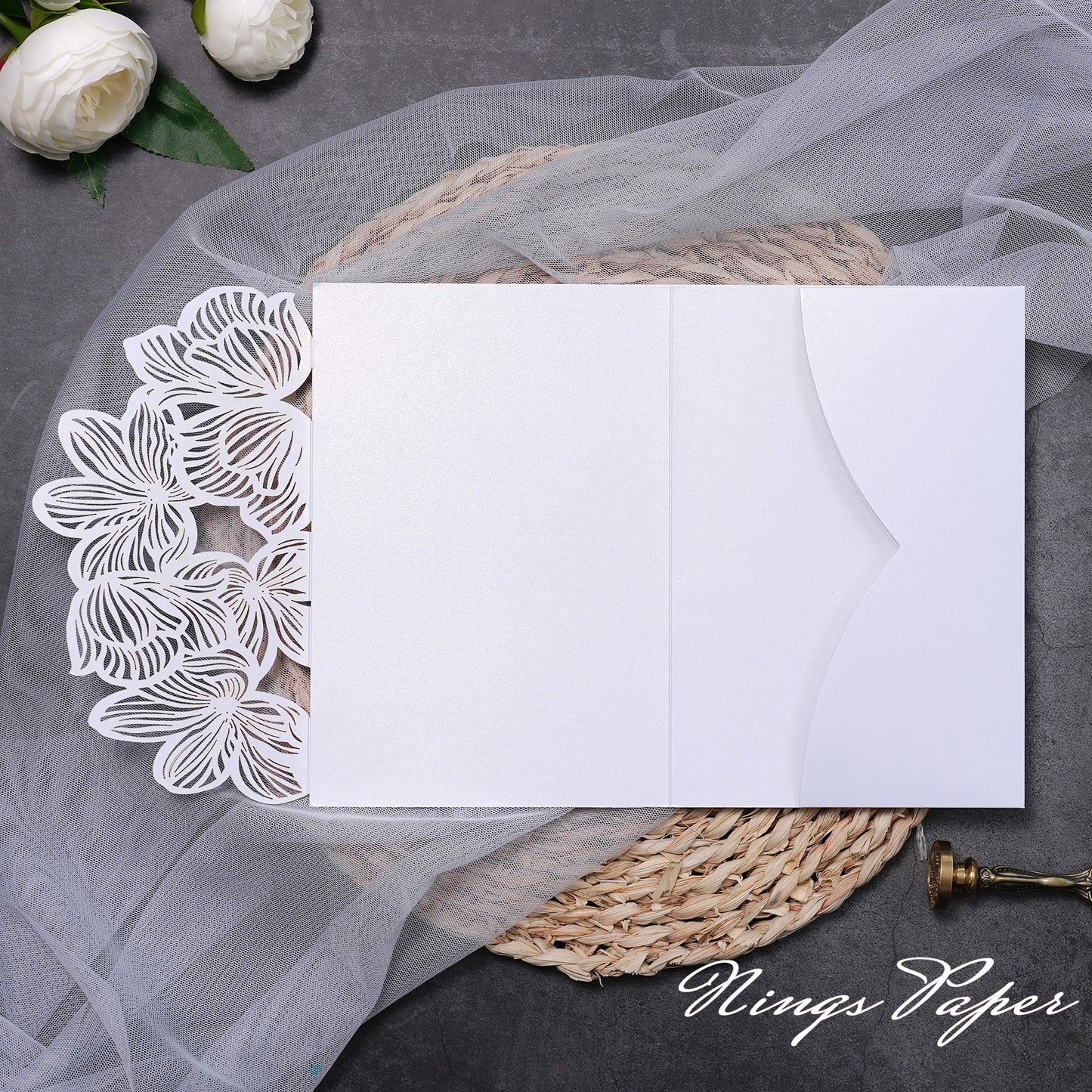 NingsPaper Tri-Fold Exquisite Flower Laser Cut Pockets Series PA-2120