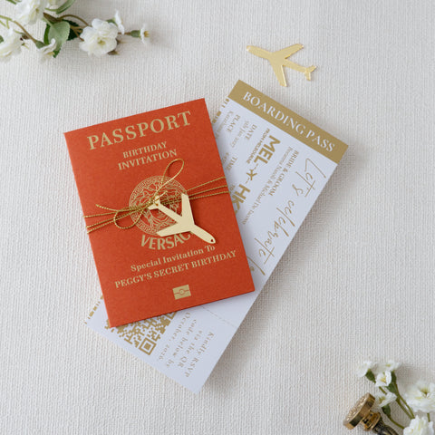 NingsPaper Burnt Orange Wedding Passport Invite & Mirror Tag Passport Invitation Suite