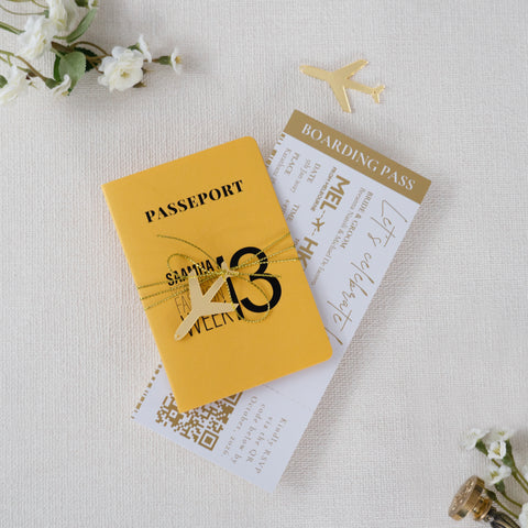 NingsPaper Yellow Wedding Passport Invite & Mirror Tag Passport Invitation Suite