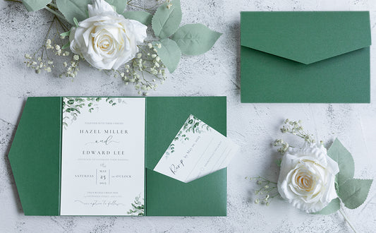 NingsPaper Pearl Emerald Green Triple Folded  Wedding Invitation Pocket