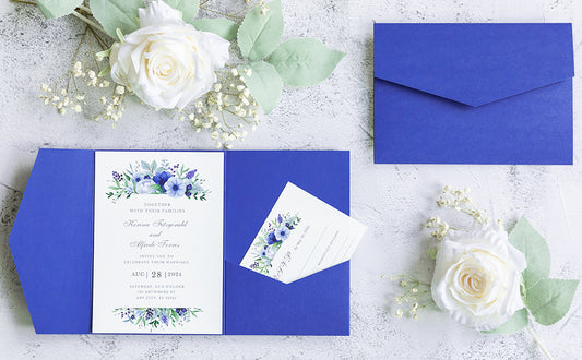 NingsPaper Royal Blue Triple Folded  Wedding Invitation Pocket
