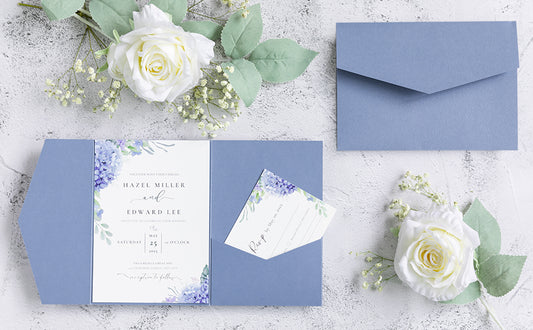 NingsPaper Dusty Blue Triple Folded  Wedding Invitation Pocket