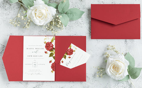 NingsPaper Red Triple Folded  Wedding Invitation Pocket