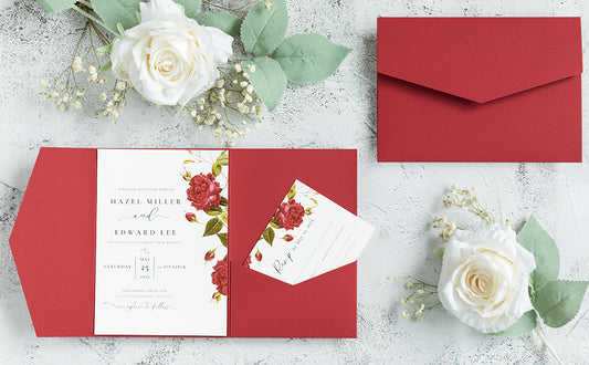 NingsPaper Red Triple Folded  Wedding Invitation Pocket