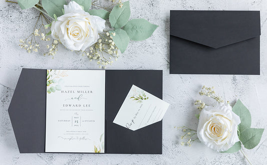 NingsPaper Black Triple Folded  Wedding Invitation Pocket