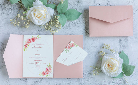 NingsPaper Blush Pink Triple Folded  Wedding Invitation Pocket