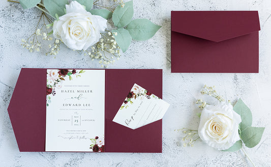 NingsPaper Burgundy Triple Folded  Wedding Invitation Pocket
