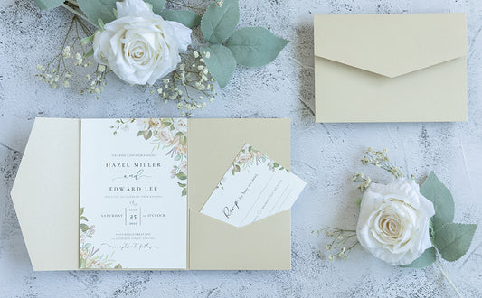 NingsPaper Champagne Triple Folded  Wedding Invitation Pocket