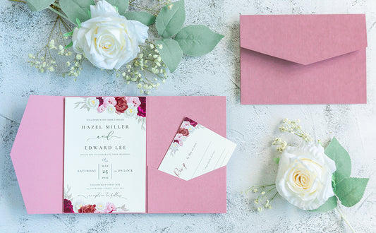 NingsPaper Dusty Rose Triple Folded  Wedding Invitation Pocket
