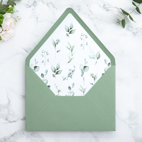 NingsPaper 50 Pieces Sage Green Floral Liner Euro Flap Envelopes for  Wedding Invitation Card