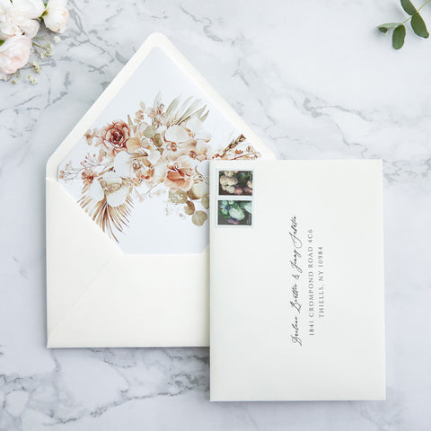 NingsPaper 50 Pieces Ivory Boho Floral Liner Euro Flap Envelopes for  Wedding Invitation Card