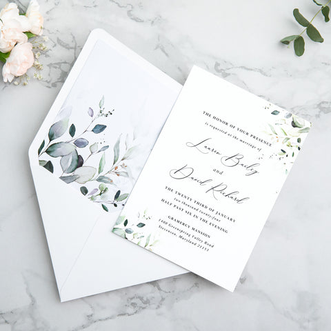 NingsPaper 50 Pieces  Sage Green Leaves Liner Euro Flap White Envelopes for  Wedding Invitation Card