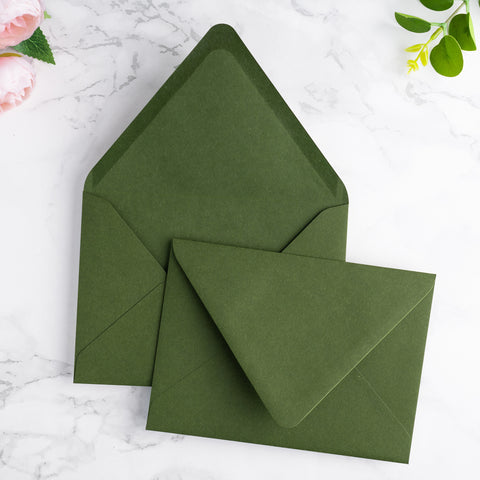 NingsPaper 50 Pieces A7 Euro Flap Envelopes, Olive Green 5x7 Envelopes