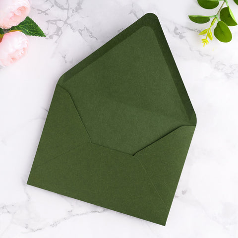 NingsPaper 50 Pieces A7 Euro Flap Envelopes, Olive Green 5x7 Envelopes