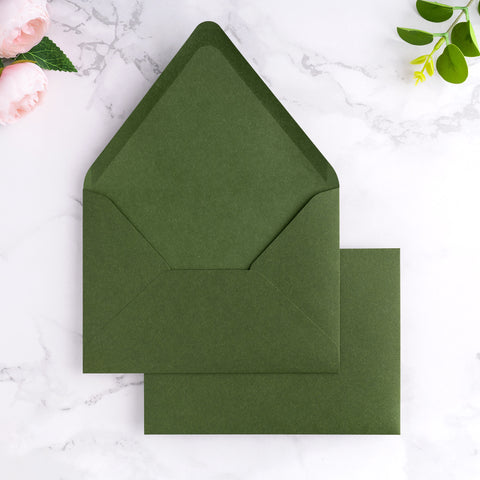 NingsPaper 50 Pieces A7 Euro Flap Envelopes, Olive Green 5x7 Envelopes