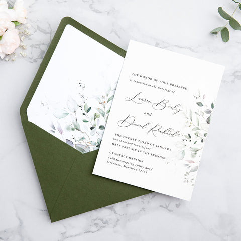 NingsPaper 50 Pieces  A7 Envelopes, Euro Flap Liner 5x7 Olive Green Envelopes