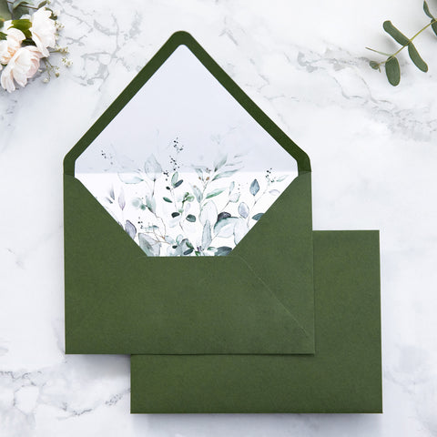 NingsPaper 50 Pieces  A7 Envelopes, Euro Flap Liner 5x7 Olive Green Envelopes