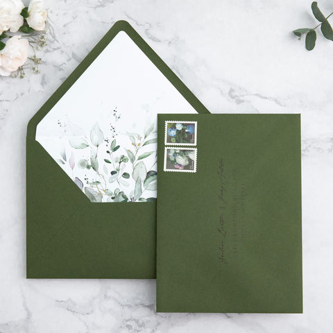 NingsPaper 50 Pieces  A7 Envelopes, Euro Flap Liner 5x7 Olive Green Envelopes