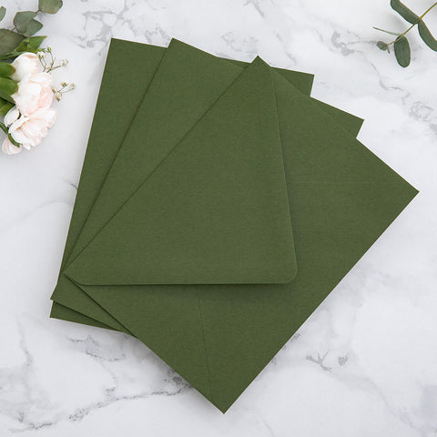 NingsPaper 50 Pieces  A7 Envelopes, Euro Flap Liner 5x7 Olive Green Envelopes