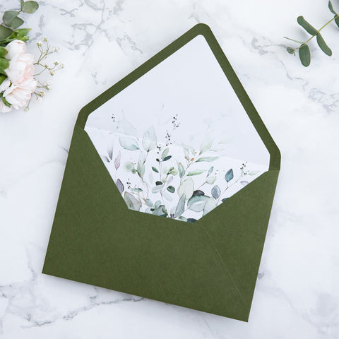 NingsPaper 50 Pieces  A7 Envelopes, Euro Flap Liner 5x7 Olive Green Envelopes
