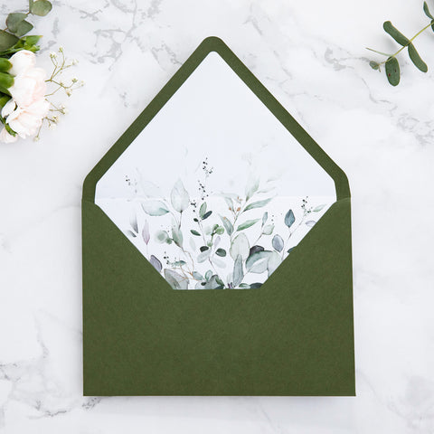 NingsPaper 50 Pieces  A7 Envelopes, Euro Flap Liner 5x7 Olive Green Envelopes