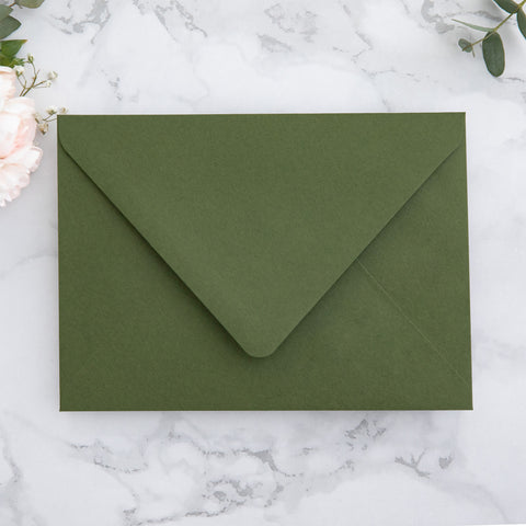 NingsPaper 50 Pieces  A7 Envelopes, Euro Flap Liner 5x7 Olive Green Envelopes