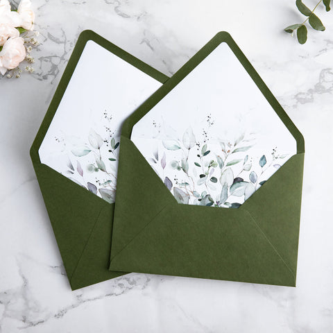 NingsPaper 50 Pieces  A7 Envelopes, Euro Flap Liner 5x7 Olive Green Envelopes