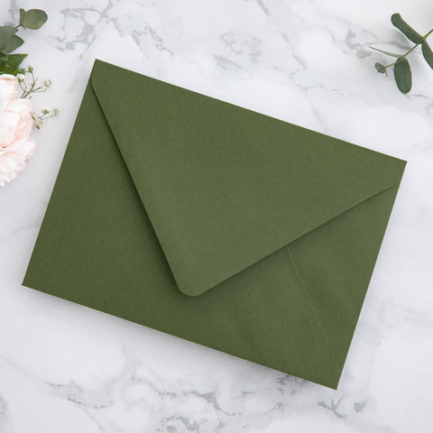NingsPaper 50 Pieces  Olive Green Liner Euro Flap Envelopes for  Wedding Invitation Card