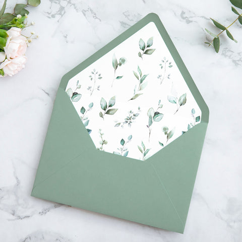 NingsPaper 50 Pieces Sage Green Floral Liner Euro Flap Envelopes for  Wedding Invitation Card
