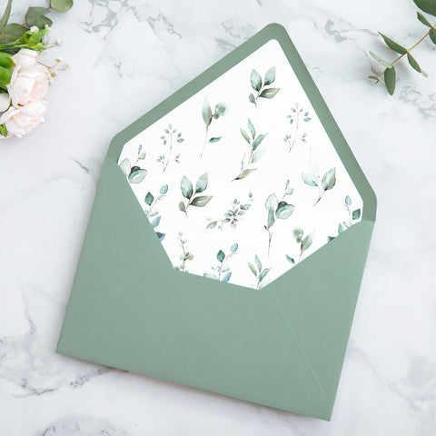 NingsPaper 50 Pieces  A7 Envelopes, Euro Flap Liner 5x7 Light Sage Green Envelopes
