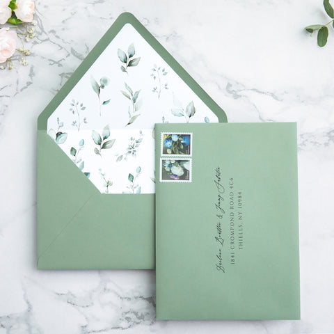 NingsPaper 50 Pieces Sage Green Floral Liner Euro Flap Envelopes for  Wedding Invitation Card