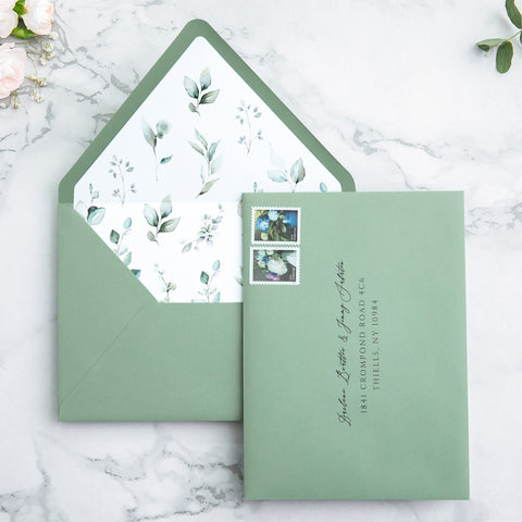 NingsPaper 50 Pieces  A7 Envelopes, Euro Flap Liner 5x7 Light Sage Green Envelopes