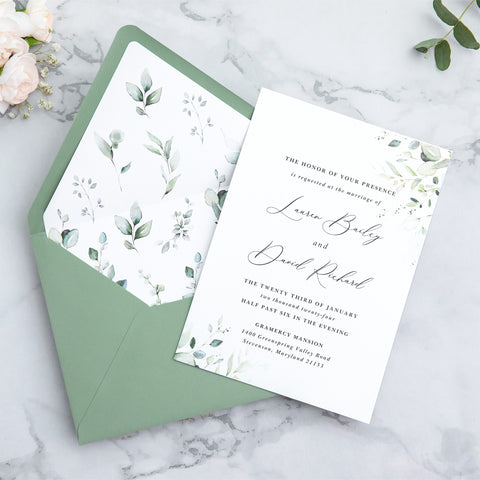 NingsPaper 50 Pieces  A7 Envelopes, Euro Flap Liner 5x7 Light Sage Green Envelopes