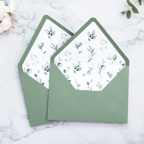 NingsPaper 50 Pieces Sage Green Floral Liner Euro Flap Envelopes for  Wedding Invitation Card