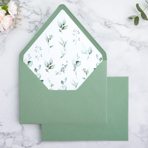 NingsPaper 50 Pieces Sage Green Floral Liner Euro Flap Envelopes for  Wedding Invitation Card