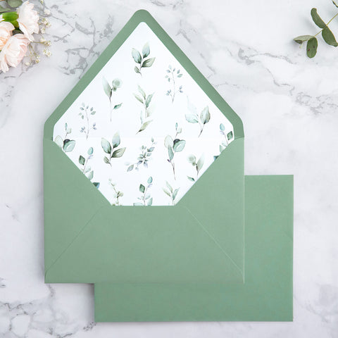 NingsPaper 50 Pieces  A7 Envelopes, Euro Flap Liner 5x7 Light Sage Green Envelopes