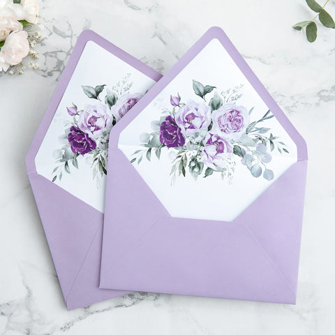 NingsPaper 50 Pieces  A7 Envelopes, Euro Flap Liner 5x7 Lilac Envelopes
