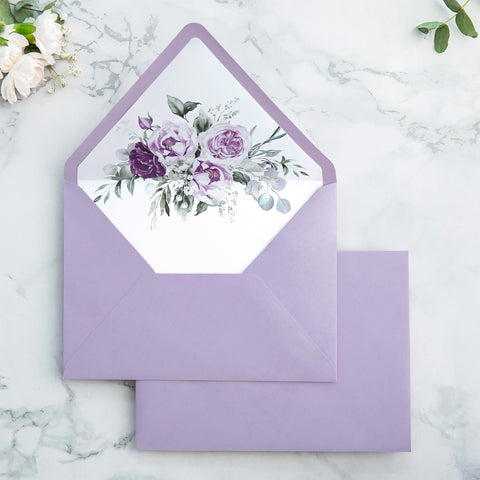 NingsPaper 50 Pieces  A7 Envelopes, Euro Flap Liner 5x7 Lilac Envelopes