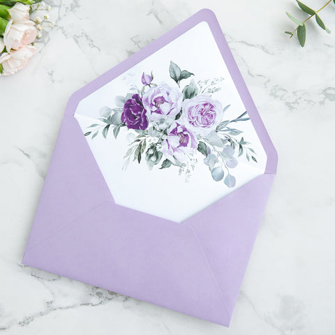 NingsPaper 50 Pieces  A7 Envelopes, Euro Flap Liner 5x7 Lilac Envelopes