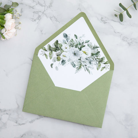 NingsPaper 50 Pieces Sage Green Floral Liner Euro Flap Envelopes for  Wedding Invitation Card