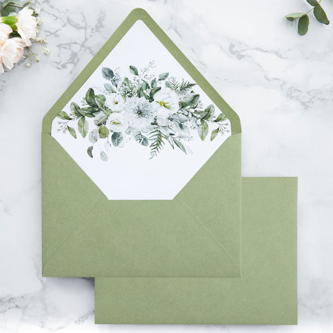 NingsPaper 50 Pieces  A7 Envelopes, Euro Flap Liner 5x7 Sage Green Envelopes