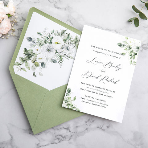 NingsPaper 50 Pieces Sage Green Floral Liner Euro Flap Envelopes for  Wedding Invitation Card