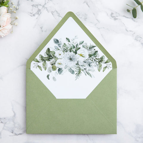 NingsPaper 50 Pieces Sage Green Floral Liner Euro Flap Envelopes for  Wedding Invitation Card